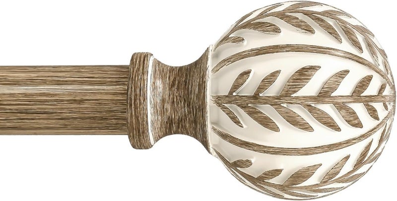 QDWIS Boho Wood Curtain Rods for Windows 48 to 84 inch,1" Adjustable Heavy Duty Window Curtain Rod with Imitation Wood Grain Finials,Rustic Decorative Drapery Rods Set,Size:36-88'',Weathered Wood - Image 1